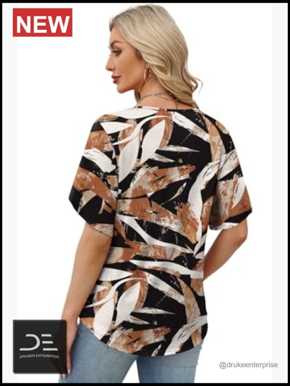 Women's Short Petal Sleeve V-Neck Blouse - Loose Fit Summer Top - Picture 5 of 7